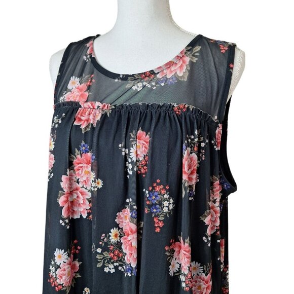 Bobbie‎ Brooks Sleeveless Black Floral Womens Plus 1X Sheer Layers Lightweight - Picture 2 of 7